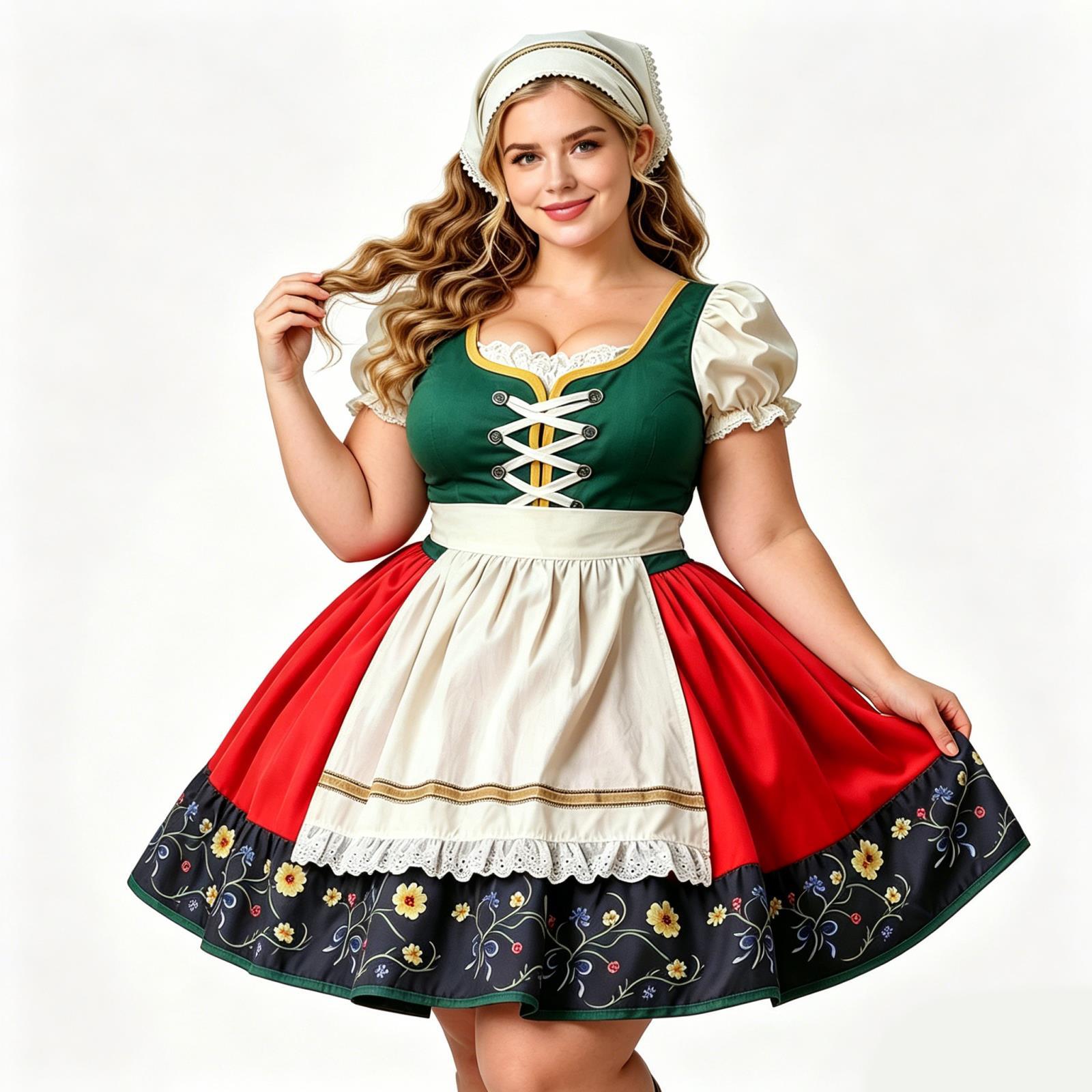 Plus Size Dirndl Dress Bavarian Oktoberfest Costume Floral Print Apron Dress